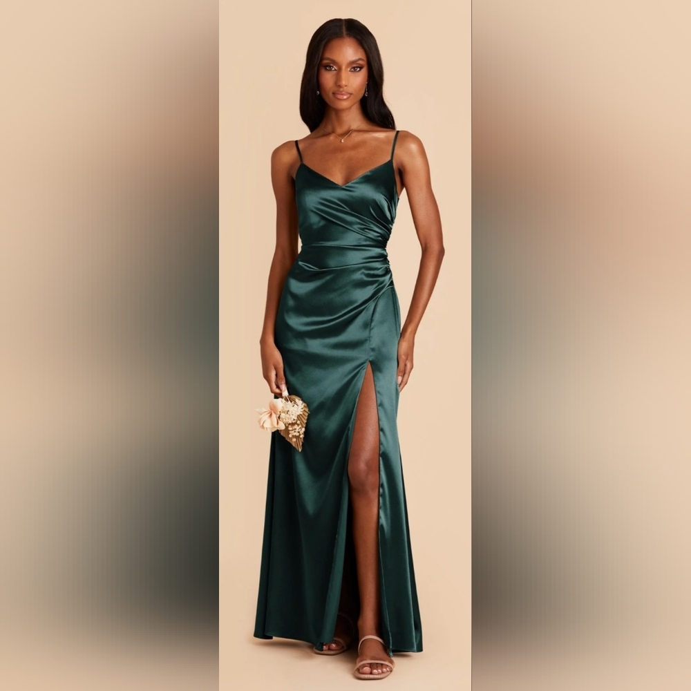 Birdy Grey Emerald Green Satin Spaghetti STRAP Evening BRIDESMAID Dress SIZE M